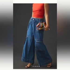 Anthropologie cargo Jean mid-rise wide leg slouchy draw string 0p